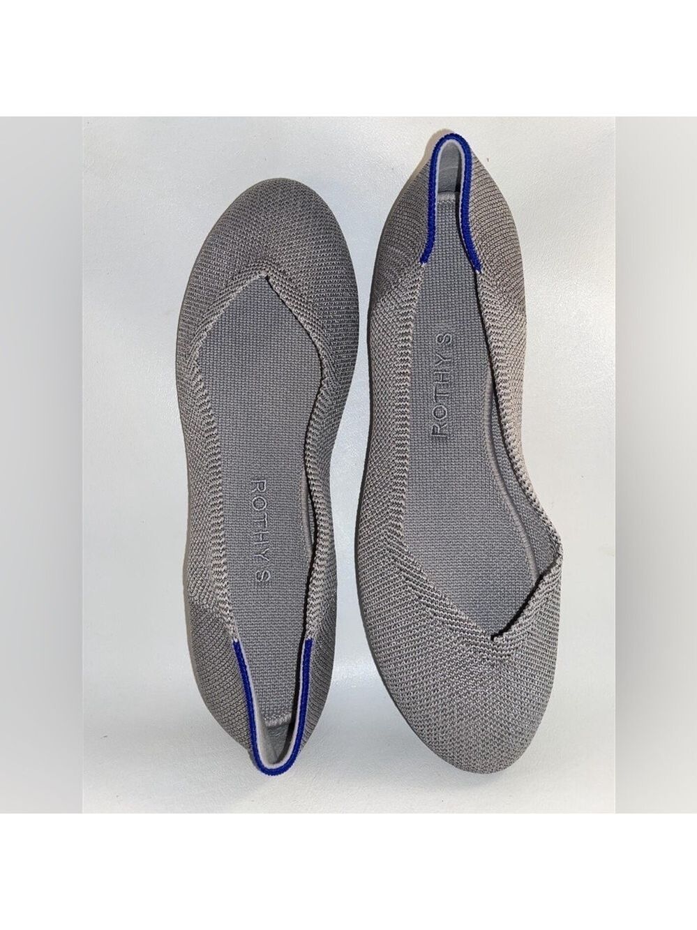 Rothy’s the flat round toe slip on metallic silver blue comfort flat size 7